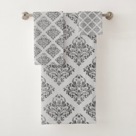 ラグジュアリーなブラックシルバーグレーハンプトンタオルセット バスタオルセット