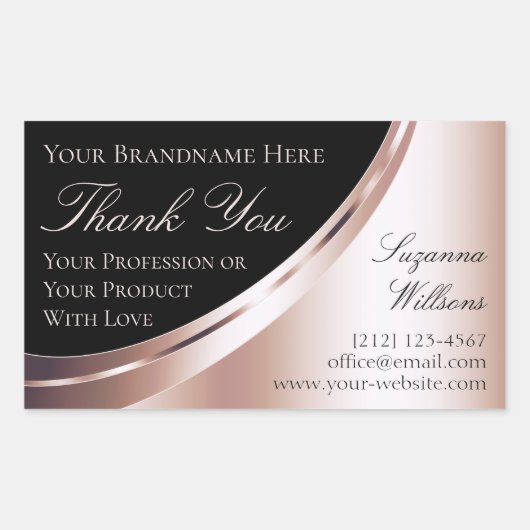 ラグジュアリーなブラックバラ金ゴールドデコールサンキューラベル 長方形シール (正面)