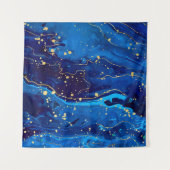 ラグジュアリーなブルーの金ゴールドマーブルテクスチャ タペストリー (正面(横))