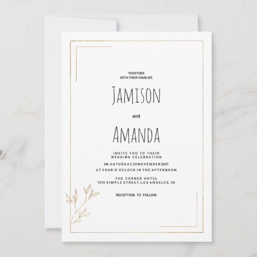 ラグジュアリーなホワイトゴールドの幾何学的な花のウェディング 招待状 (正面)