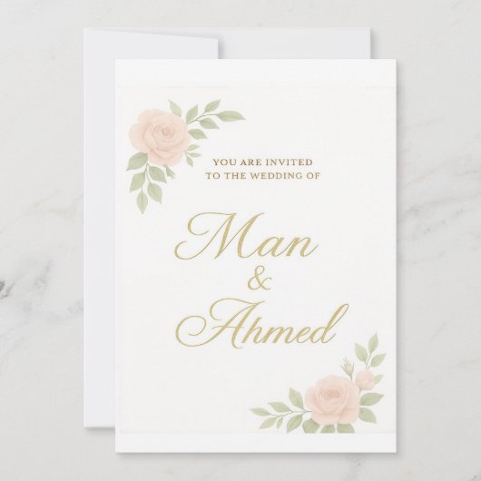 ラグジュアリーなホワイト&ブッシュローズ 招待状 (正面)