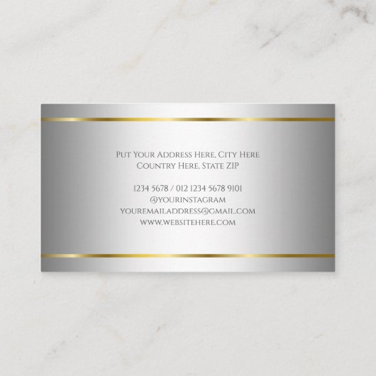 ラグジュアリーなミニマリストのホワイト金ゴールド(名前あり) 名刺 (裏面)