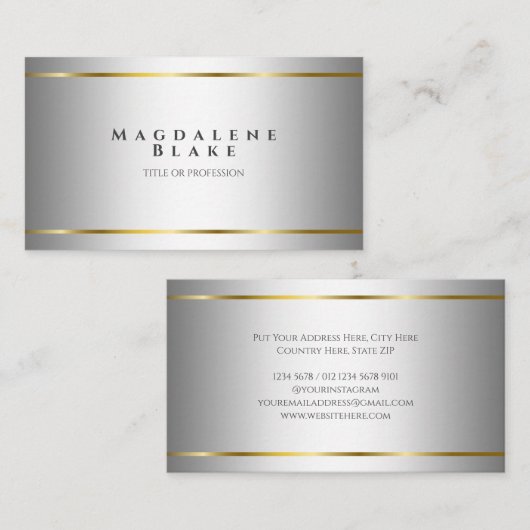 ラグジュアリーなミニマリストのホワイト金ゴールド(名前あり) 名刺 (正面/裏面)