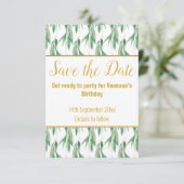 ラグジュアリーなユーカリパターン・セーブ・ザ・デート・ＲＳＶＰカード 出欠カード (スタンド正面)