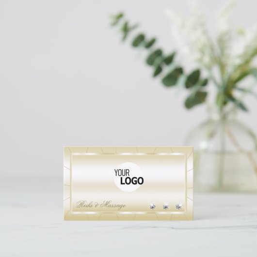 ラグジュアリーなライトゴールデン（ダイヤモンドとロゴ付き） 名刺 (スタンド正面)