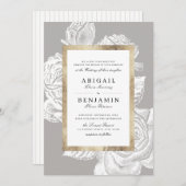 ラグジュアリーなローズゴールドグレイのヴィンテージ植物婚礼 招待状 (正面/裏面)