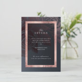 ラグジュアリーなローズゴールド ヴィンテージ ボタニカル ウェディング ディテール エンクロージャーカード (スタンド正面)