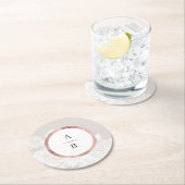 ラグジュアリーなローズゴールド ヴィンテージ ボタニカル ウェディング モノグラム ラウンドペーパーコースター (インサイチュ)