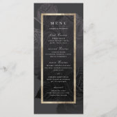 ラグジュアリーなローズ ブラックゴールド ヴィンテージ ボタニカル ウェディング メニュー (正面)