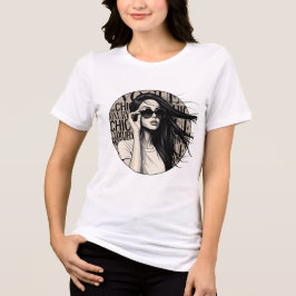 ラグジュアリーな女性の風になびく髪のイラスト トライブレンドTシャツ