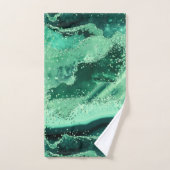 ラグジュアリーな宝石 マーブル グリーン グリッター アゲート バスタオルセット (ハンドタオル)