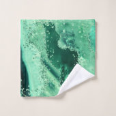 ラグジュアリーな宝石 マーブル グリーン グリッター アゲート バスタオルセット (ウォッシュタオル)