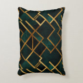 ラグジュアリーな幾何学模様のゴールドとエメラルド アクセントクッション (正面(垂直))