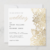 ラグジュアリーな白金スクリプト花曼荼羅ウェディング 招待状 (正面)