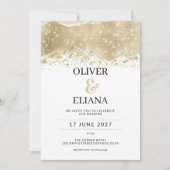 ラグジュアリーな白銀と金ラメの結婚式 招待状 (正面)