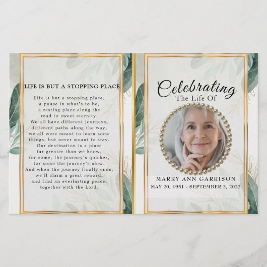 ラグジュアリーな葉の金ゴールドお祝いのライフプログラム (正面)