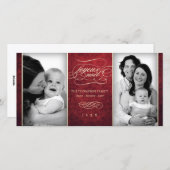 ラグジュアリーな赤い「ジョイユ・ノエル」の写真カード シーズンカード (正面/裏面)