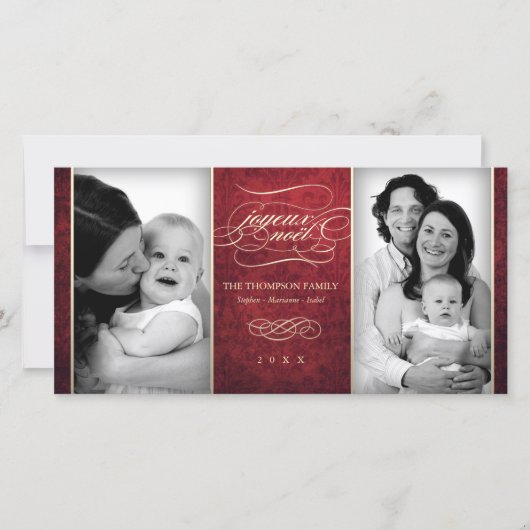 ラグジュアリーな赤い「ジョイユ・ノエル」の写真カード シーズンカード (正面)