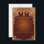 ラグジュアリーな赤と金のSave the Dateカード セーブザデート<br><div class="desc">豪華な赤と金のSave the Dateカードで、あなたの特別な日を王室のようなスタイルで発表しませんか？このカードは、見事な金の枠線が特徴で、豊かな赤い背景は愛と祝いを象徴し、エレガントな金の装飾が時を超えた高貴な魅力を加えています。</div>