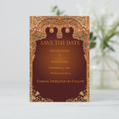 ラグジュアリーな赤と金のSave the Dateカード セーブザデート (スタンド正面)