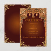 ラグジュアリーな赤と金のSave the Dateカード セーブザデート (正面/裏面)
