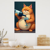 ラグジュアリーな酔猫のモダンアートイラスト ポスター (キッチン)