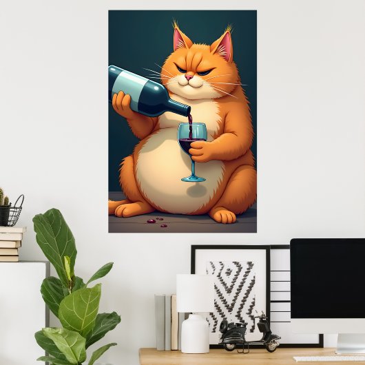 ラグジュアリーな酔猫のモダンアートイラスト ポスター (ホームオフィス)