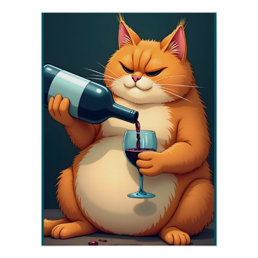 ラグジュアリーな酔猫のモダンアートイラスト ポスター (正面)