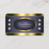 ラグジュアリーな金ゴールドとRhinestonesを使用したダークフェイクブルー 名刺 (正面)