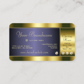 ラグジュアリーな金ゴールドとRhinestonesを使用したダークフェイクブルー 名刺 (裏面)