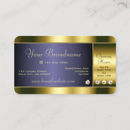 ラグジュアリーな金ゴールドとRhinestonesを使用したダークフェイクブルー 名刺 (裏面)