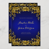 ラグジュアリーな金ゴールドフレーム結婚オン・ブルー 招待状 (正面/裏面)