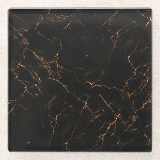 ラグジュアリーな黒い大理石:テクスエレガントチャ ガラスコースター (正面)