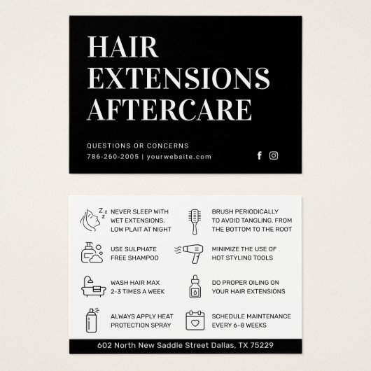 ラグジュアリーな黒のクラシックなヘアアフターケアガイド (正面&裏面)