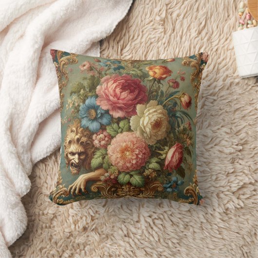 ラグジュアリーに潜む – ゴシック様式のフローラデザイン クッション (ブランケット)