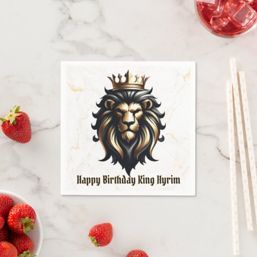 ラグジュアリーはっきりしたブラック&金ゴールドライオンとクラウン スタンダードカクテルナプキン (インサイチュ)