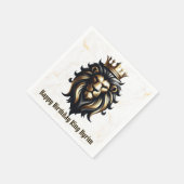 ラグジュアリーはっきりしたブラック&金ゴールドライオンとクラウン スタンダードカクテルナプキン (角)
