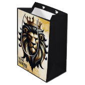 ラグジュアリーはっきりしたブラック&金ゴールドライオンとクラウン ミディアムペーパーバッグ (裏面アングル)