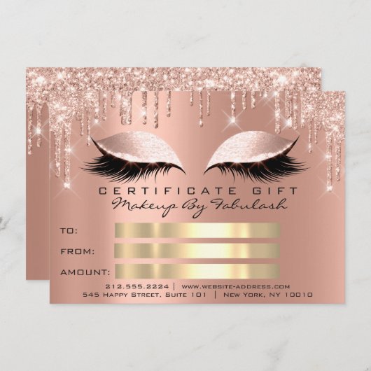 ラグジュアリーまばたきバラドリップメイクアップ証明書ギフト 招待状 (正面/裏面)