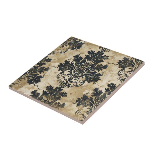 ラグジュアリーアイボリーダマスクエレガントブラックベージュ タイル (側面)