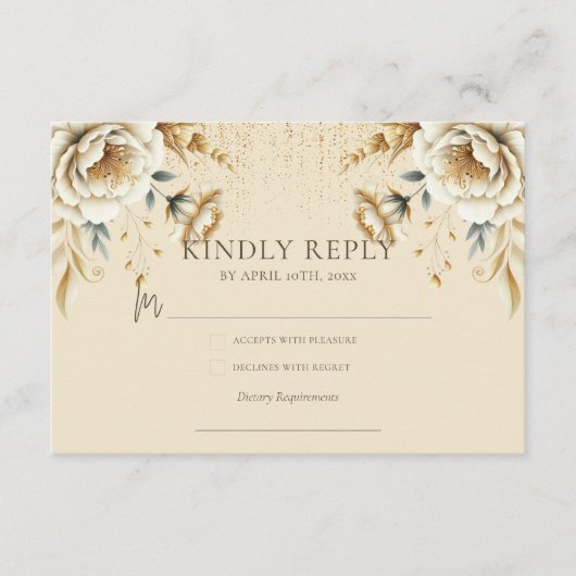ラグジュアリーアイボリー&金ゴールドキンセアニラRsvp エンクロージャーカード (正面)
