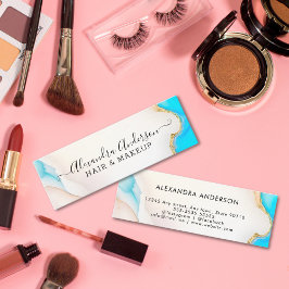 ラグジュアリーアクアアンド金ゴールドマーブルホログラフィックサロン スキニー名刺