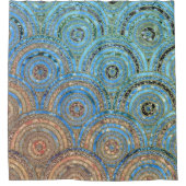 ラグジュアリーアクアクリームメタルフォイルグリッタードットサークル シャワーカーテン (正面)