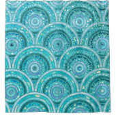 ラグジュアリーアクアグリッタードットアンドサークル シャワーカーテン (正面)