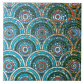 ラグジュアリーアクアティール（緑がかった色）メタルフォイルグリッタードットサークル タイル (正面)