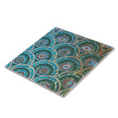 ラグジュアリーアクアティール(緑がかった色)メタルフォイルグリッタードットサークル タイル (側面)