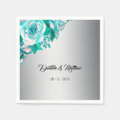 ラグジュアリーアクアバラオンシルバーエレガントな結婚式 スタンダードカクテルナプキン (正面)