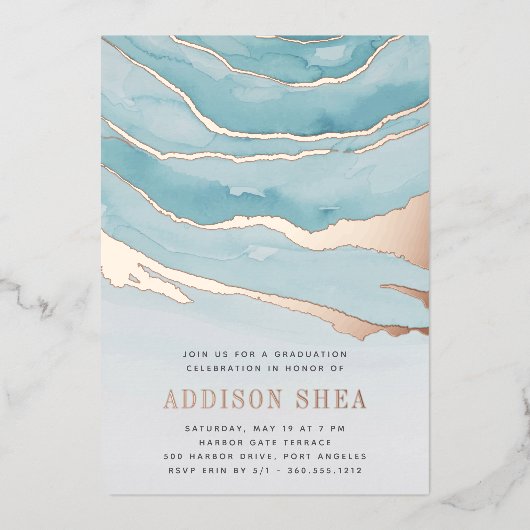 ラグジュアリーアクアマーブル卒業パーティー 箔招待状 (正面)