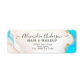 ラグジュアリーアクア金ゴールドマーブルホログラフィック差出人住所 ラベル (正面)