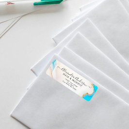 ラグジュアリーアクア金ゴールドマーブルホログラフィック差出人住所 ラベル